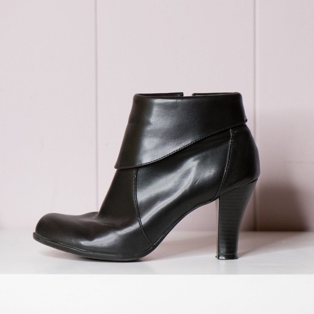 Black Faux Leather Heeled Booties